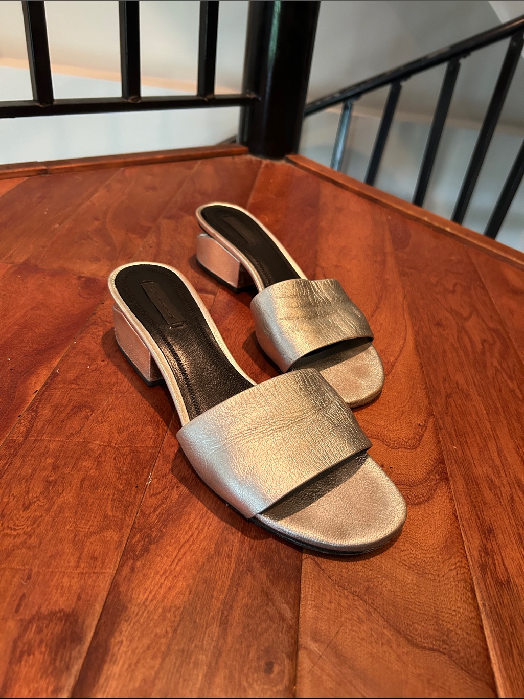 Alexander Wang Silver Metallic Open Toe Heeled Mule Size 39.5